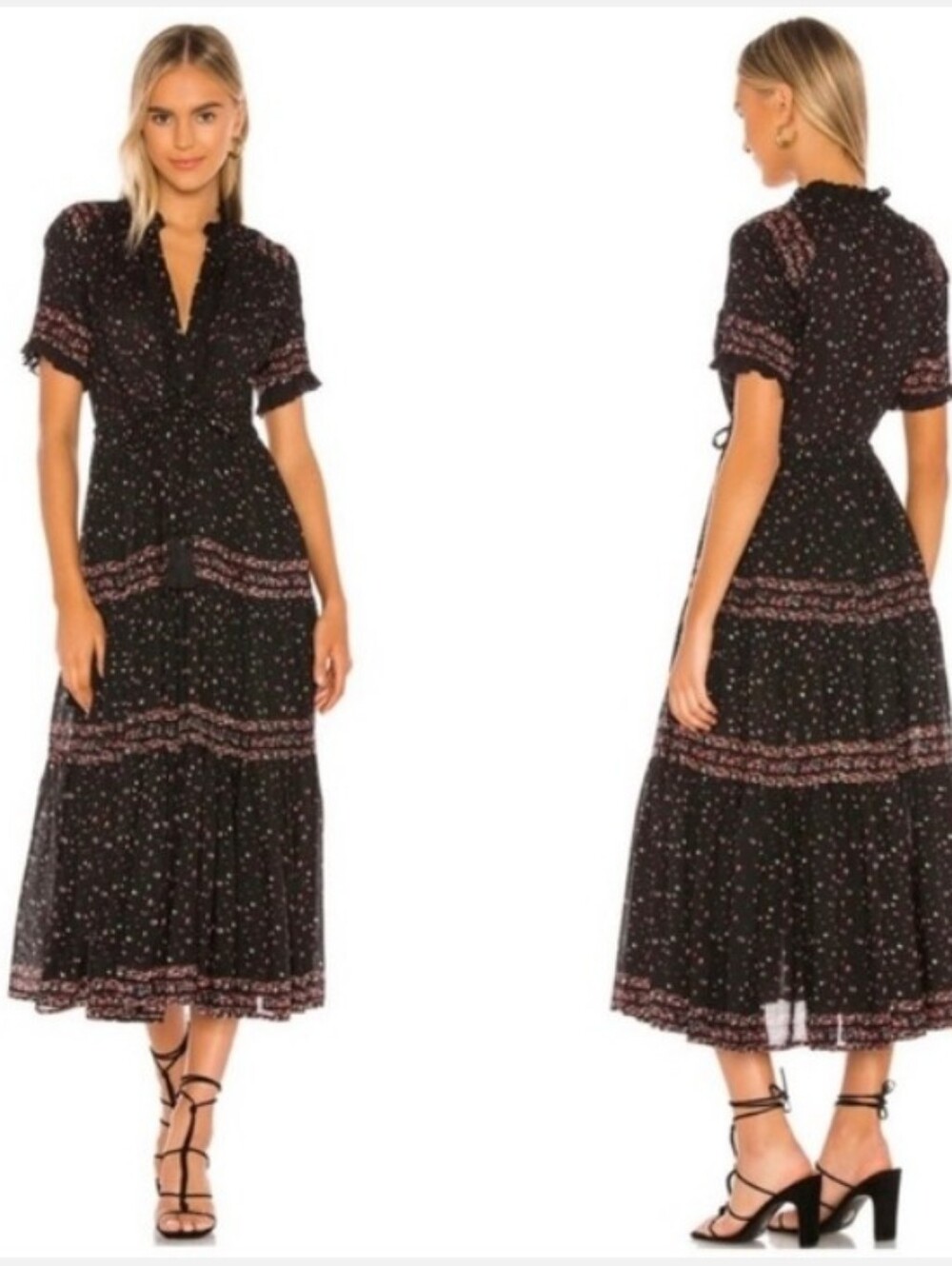 Free People Rare Feeling Black Combo Maxi Dress Large